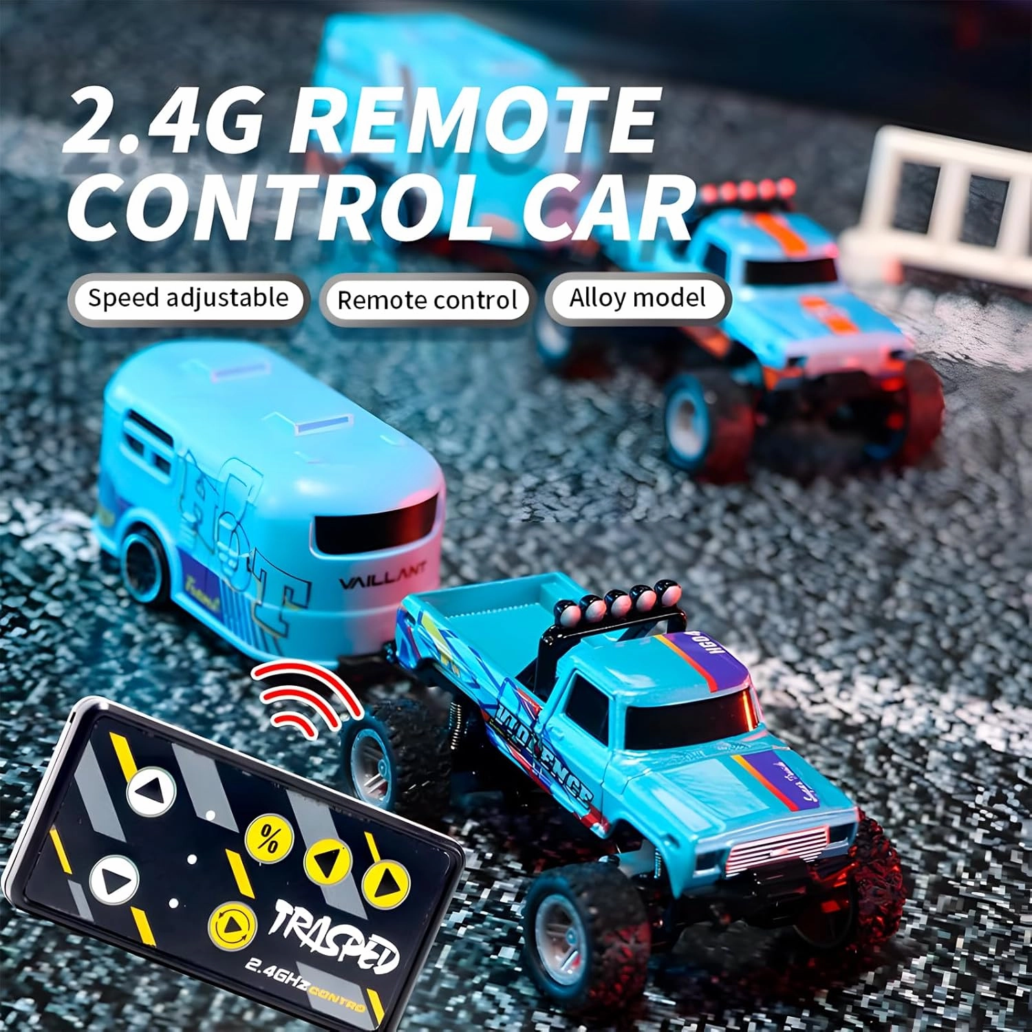 Mini Rc Truck, 1:64 Scale Monster Truck Remote Control Car with Lights, 2.4Ghz Remote Control, Speed/Steering Adjustable (Green)