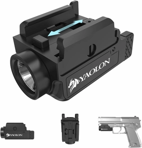 Mini Y1 800 Lumen Compact Pistol Light, Adjustable Rail Mounted Weaponlight with Strobe, Rechargeable Quick Release LED Mini Flashlight for Tactical Gun with 1913 or GL Rail, Battery Included