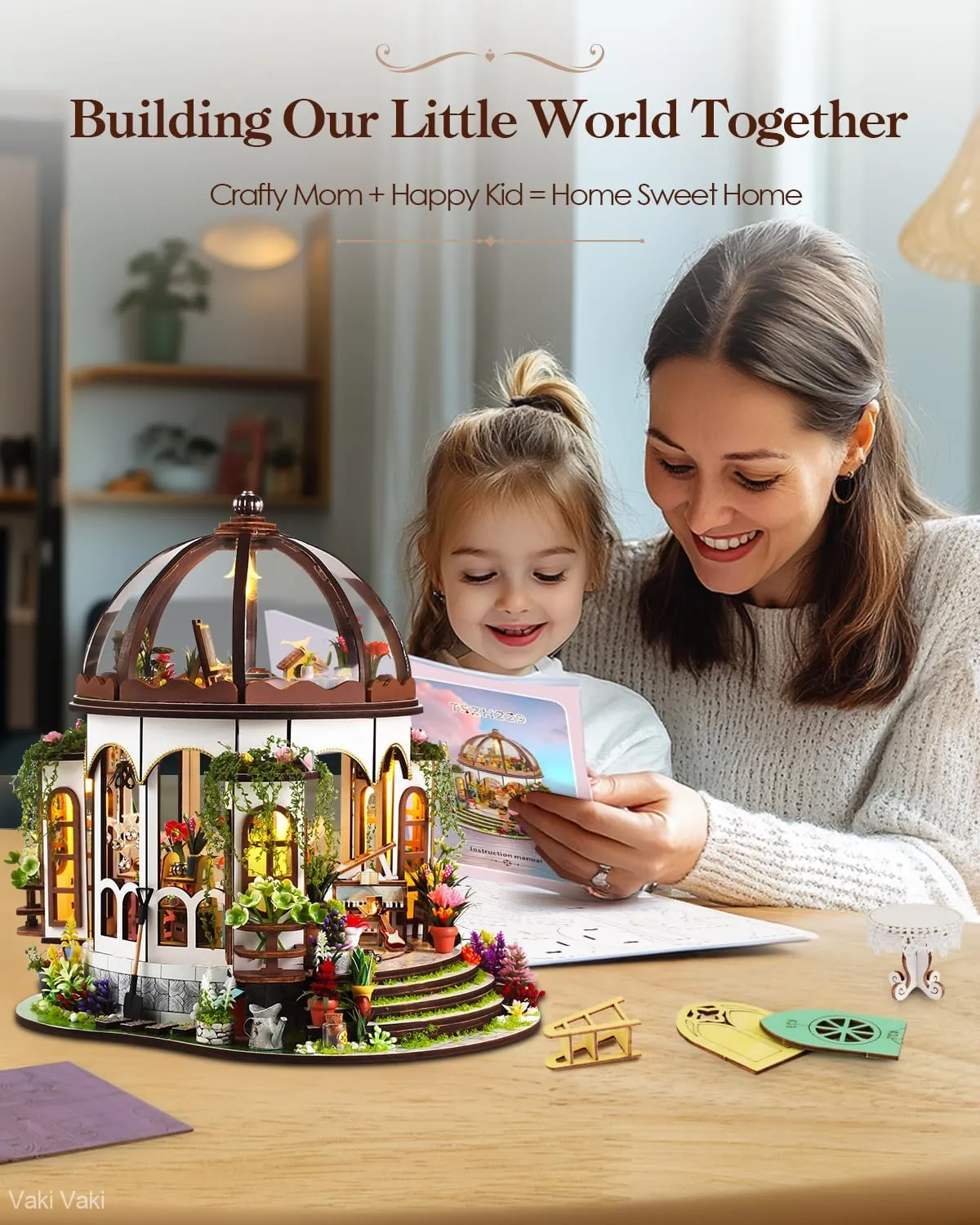 Miniature House Kit with LED Light, Book Nook Kit with Cover for Birthday, 3D Wooden Bookends Puzzle, Bookshelf Decor for Adults, Teens, Beginners (Hanging Garden)