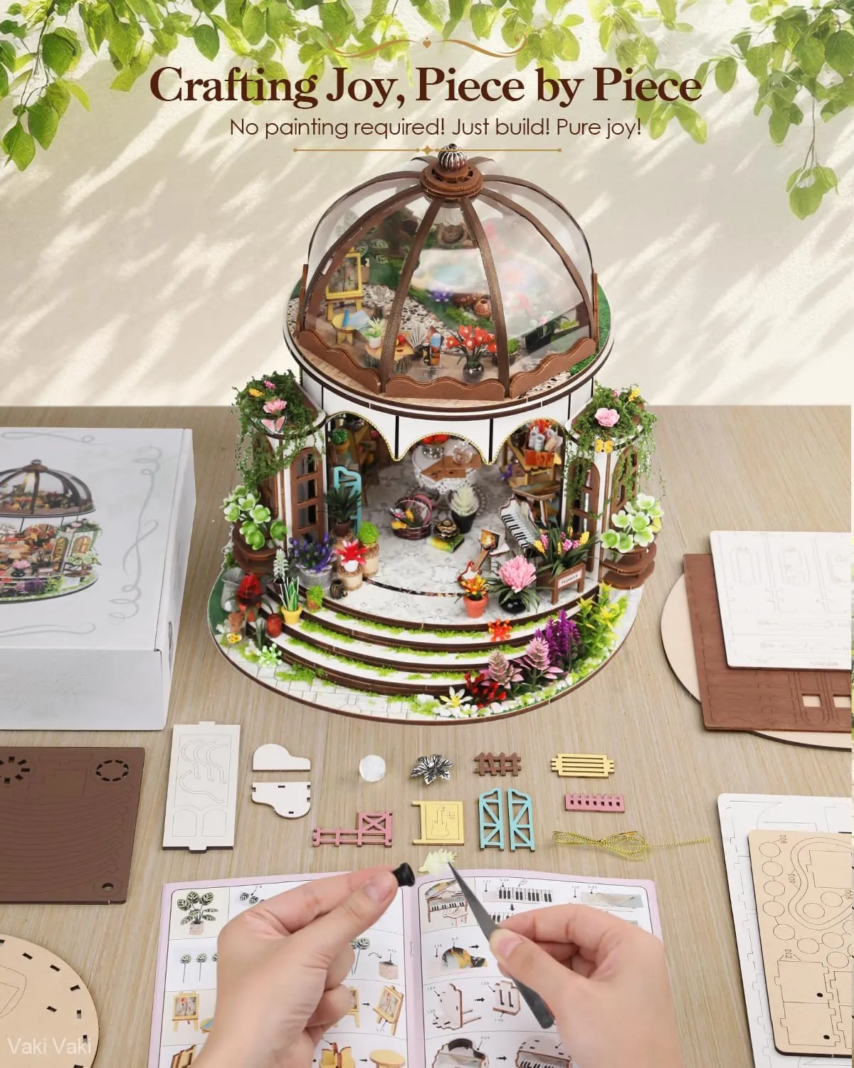 Miniature House Kit with LED Light, Book Nook Kit with Cover for Birthday, 3D Wooden Bookends Puzzle, Bookshelf Decor for Adults, Teens, Beginners (Hanging Garden)