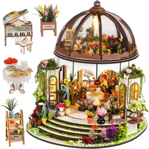 Miniature House Kit with LED Light, Book Nook Kit with Cover for Birthday, 3D Wooden Bookends Puzzle, Bookshelf Decor for Adults, Teens, Beginners (Hanging Garden)