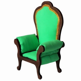 Miniature chair 1:6 scale wooden upholstered with colorful gabardine fabric (green)