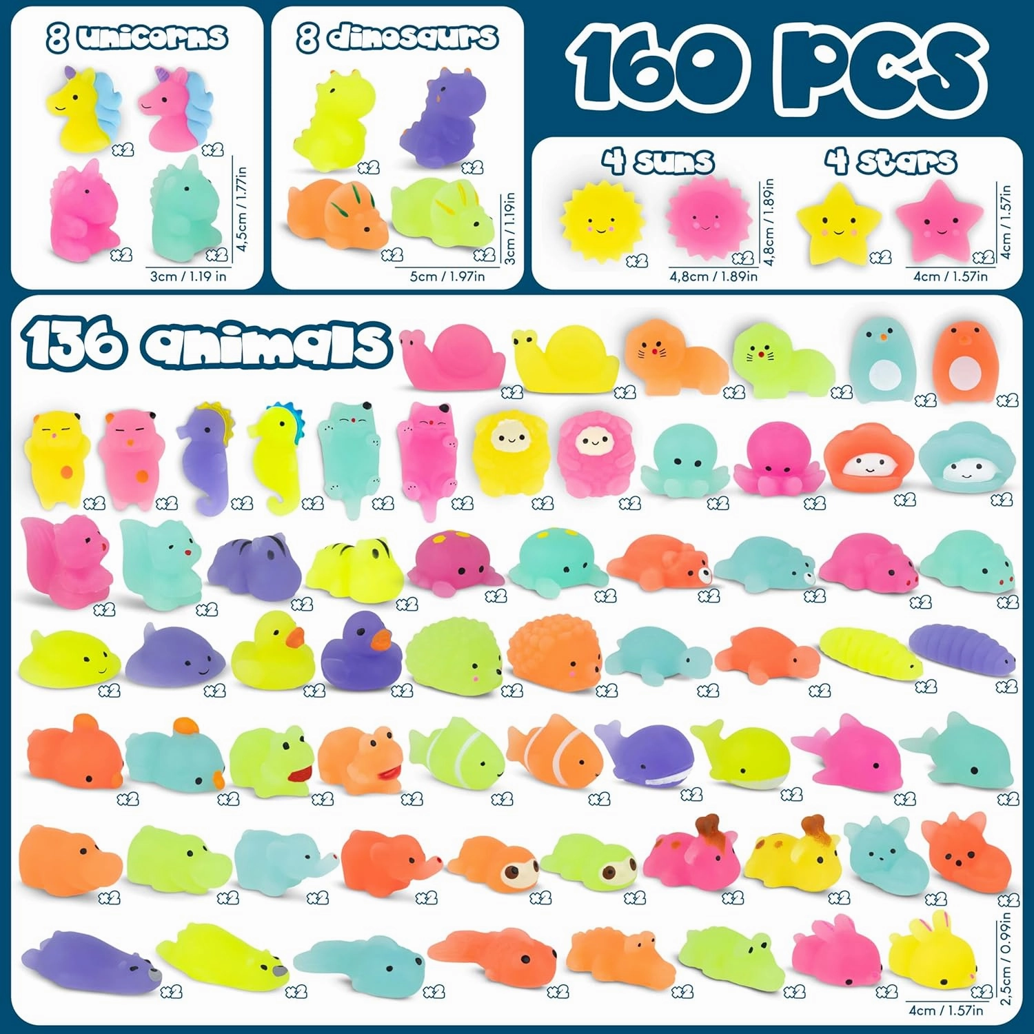 Mochi Squishy Toys Bulk for Kids Party Favors Pack 160 - BONNYCO | Goodie Bags Stuffers for Kids with Glow in the Dark | Return Gifts Birthday Party Squishy Fidget Toys Pinata Stuffers Birthday Kawaii