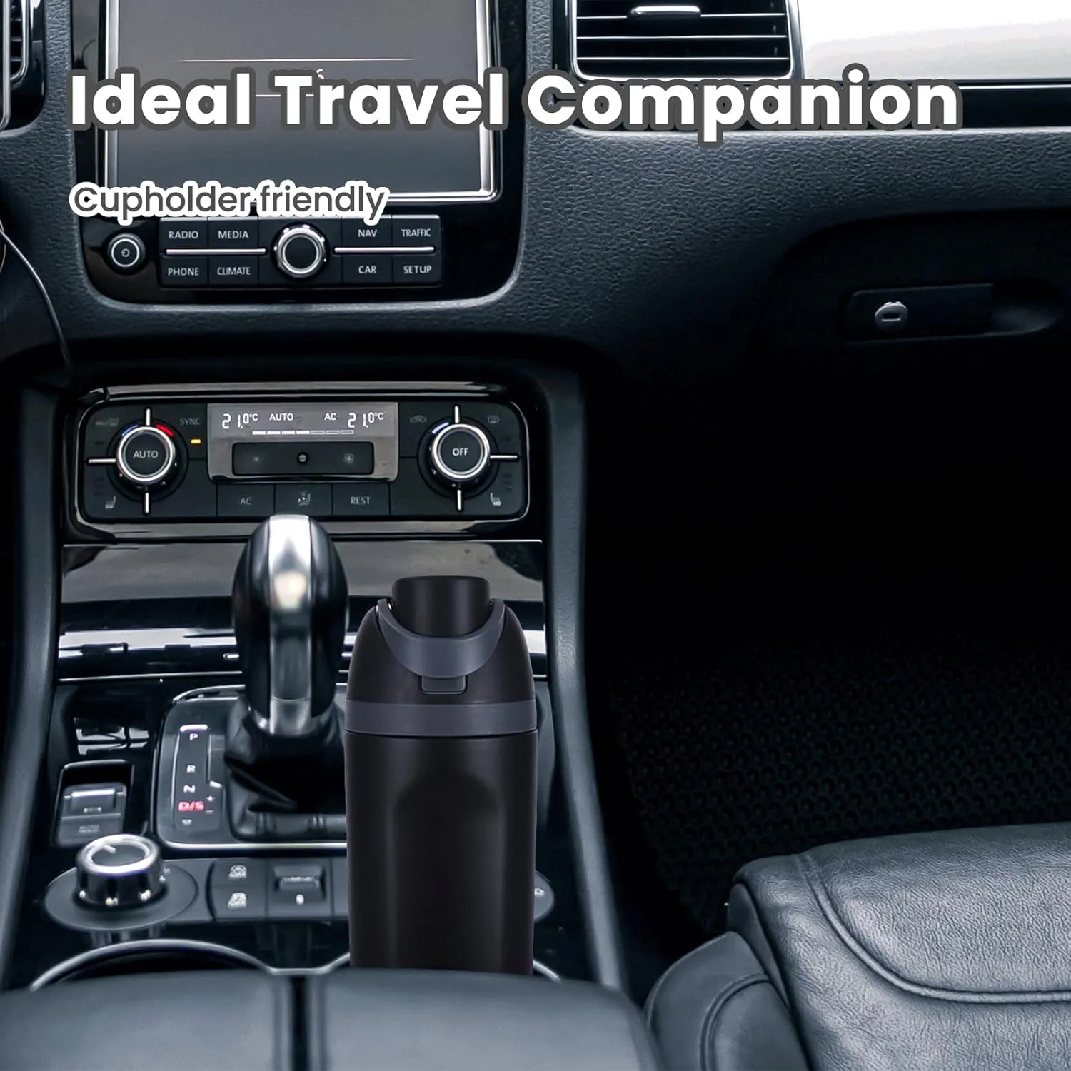 Modern Insulated Water Bottle with Reusable Straw & Carry Handle, Fits in Car Cup Holder, Leakproof Stainless Steel Water Bottles for Sports Travel Work School, 20oz Black