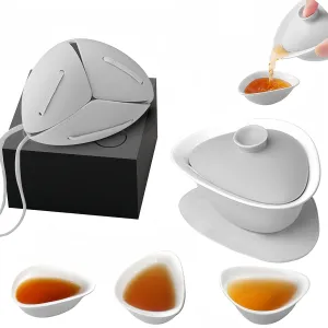 Modern Porcelain Teapot Set for 4,Portable Travel Tea Set,Chinese Gongfu tea sets,Asian Ceramic TeaSet,Handmade Tea Gift sets for Tea Lover,All in 1 Bag for Travel,Home,Outdoor and Office (Grey)