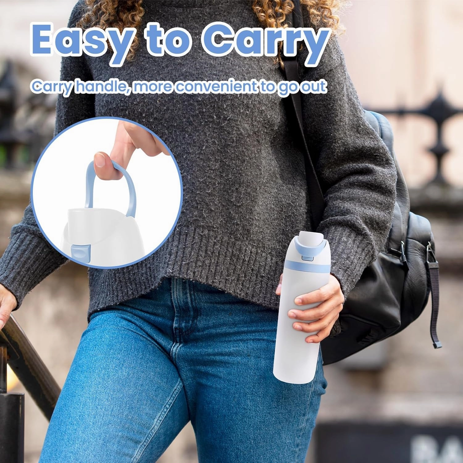 Modern Insulated Water Bottle with Reusable Straw & Carry Handle, Fits in Car Cup Holder, Leakproof Stainless Steel Water Bottles for Sports Travel Work School, 20oz White