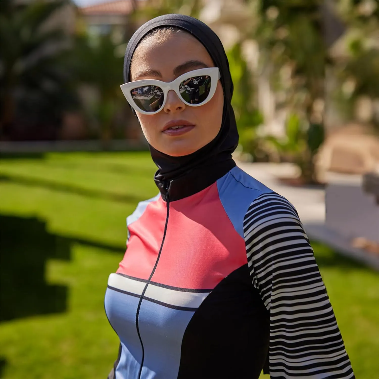 Modest Swimwear for Women 3-Piece Set | Striped Sporty Swimsuit Suit Cover Set | Swimwear Long Sleeve Burkini Set Beachwear