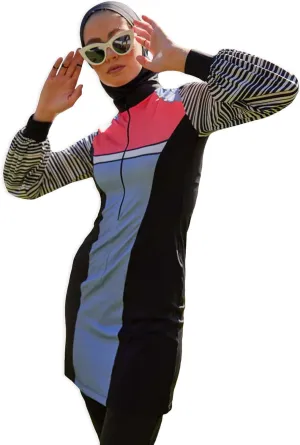 Modest Swimwear for Women 3-Piece Set | Striped Sporty Swimsuit Suit Cover Set | Swimwear Long Sleeve Burkini Set Beachwear