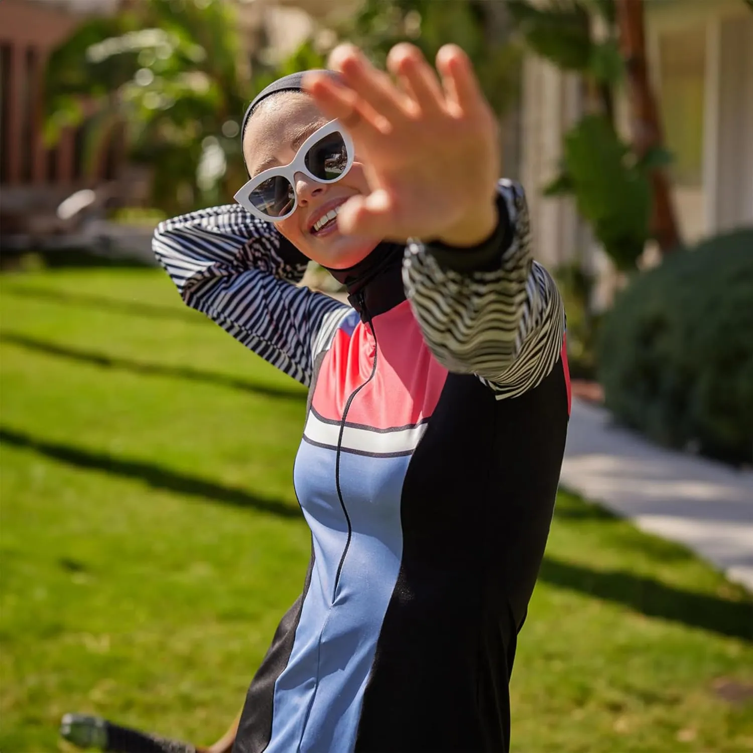 Modest Swimwear for Women 3-Piece Set | Striped Sporty Swimsuit Suit Cover Set | Swimwear Long Sleeve Burkini Set Beachwear