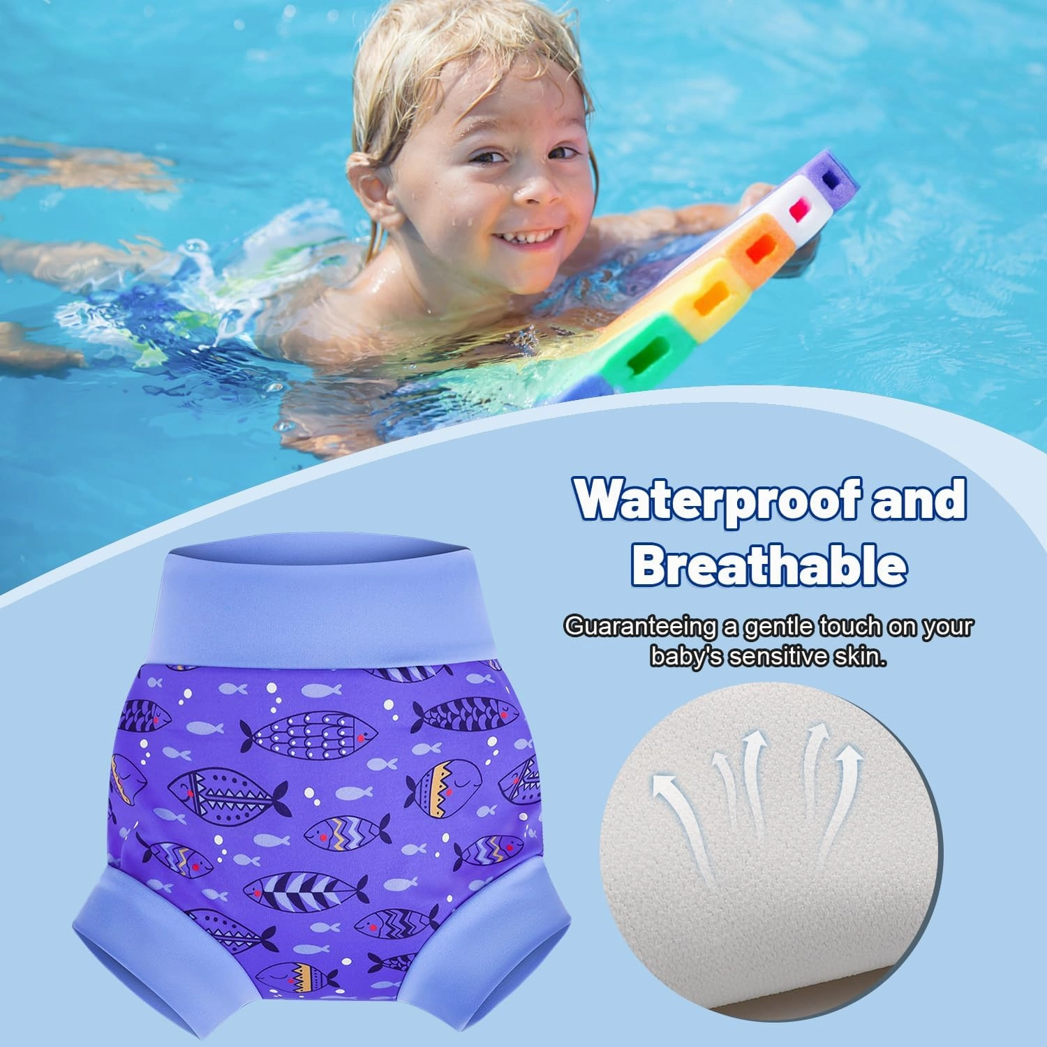 MOEMOE Baby Reusable Swim Diapers 3Pcs Comfortable Waterproof Baby Swim Diapers for Boys Swim Lesson M/3T