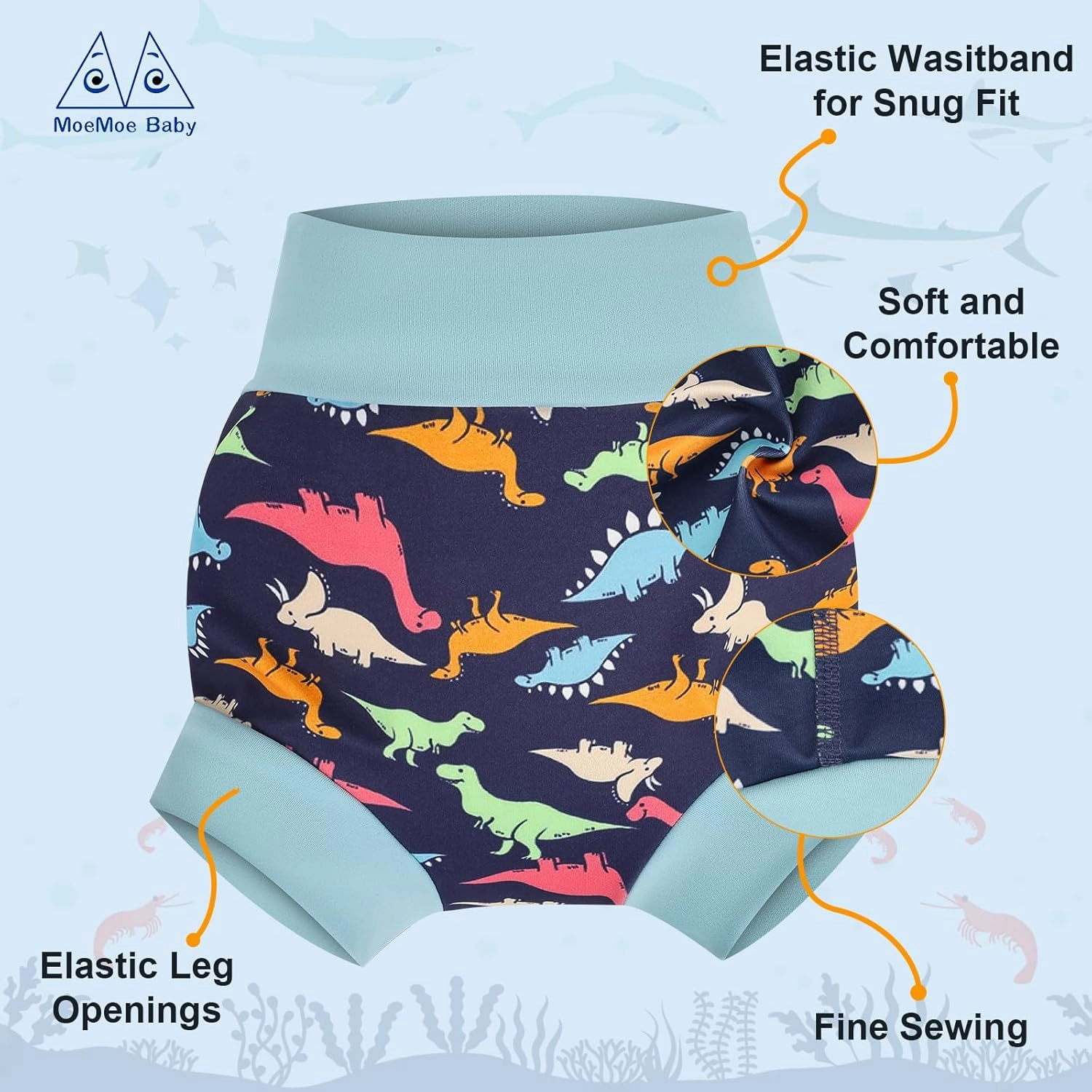 MOEMOE Baby Reusable Swim Diapers 3Pcs Comfortable Waterproof Baby Swim Diapers for Boys Swim Lesson M/3T