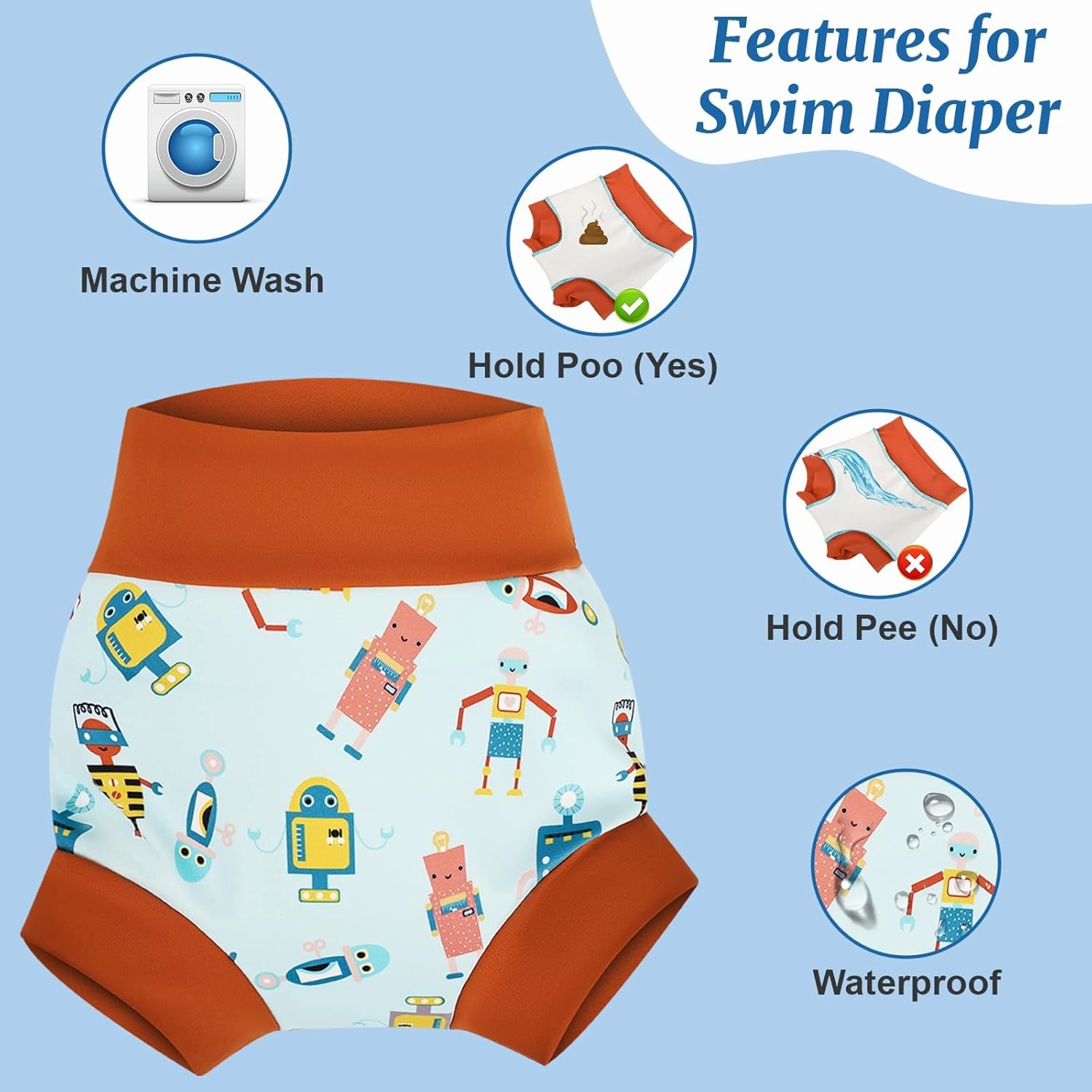 MOEMOE Baby Reusable Swim Diapers 3Pcs Comfortable Waterproof Baby Swim Diapers for Boys Swim Lesson M/3T