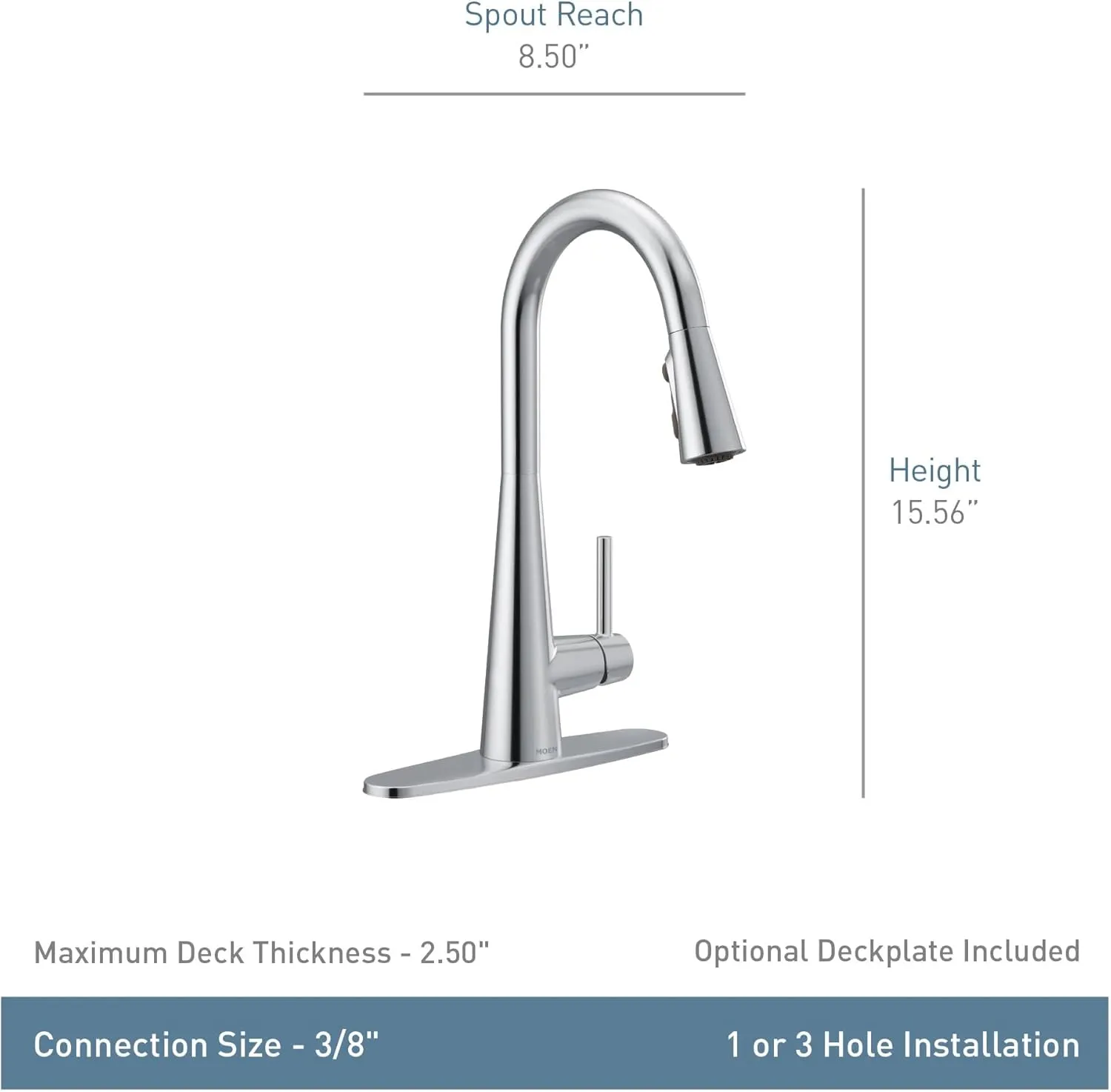 Moen 7864BLS Sleek One Handle High Arc Pulldown Modern Kitchen Faucet Featuring Power Boost, Black Stainless