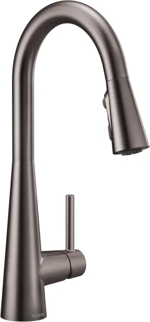 Moen 7864BLS Sleek One Handle High Arc Pulldown Modern Kitchen Faucet Featuring Power Boost, Black Stainless