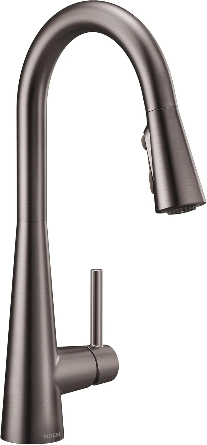 Moen 7864BLS Sleek One Handle High Arc Pulldown Modern Kitchen Faucet Featuring Power Boost, Black Stainless