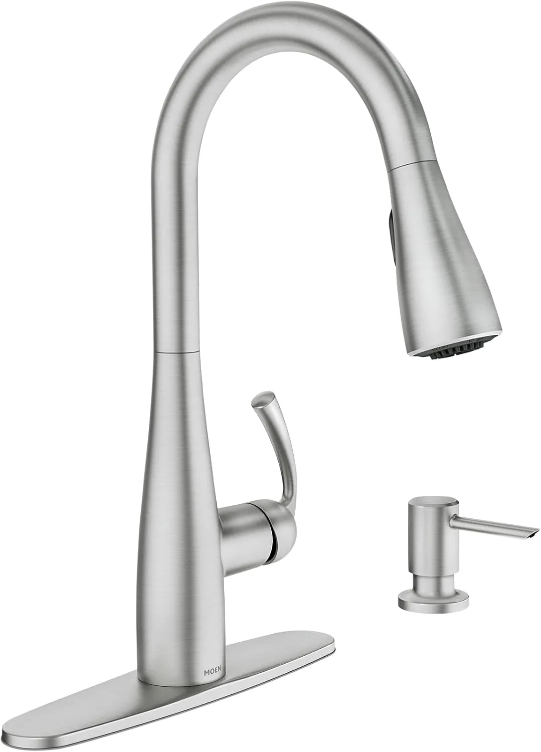 Moen Essie Spot Resist Stainless Pull-Down Sprayer Kitchen Faucet Set with Soap Dispenser - Upgrade Your Kitchen Sink with a Modern Pull Down Spray Head, 87014SRS