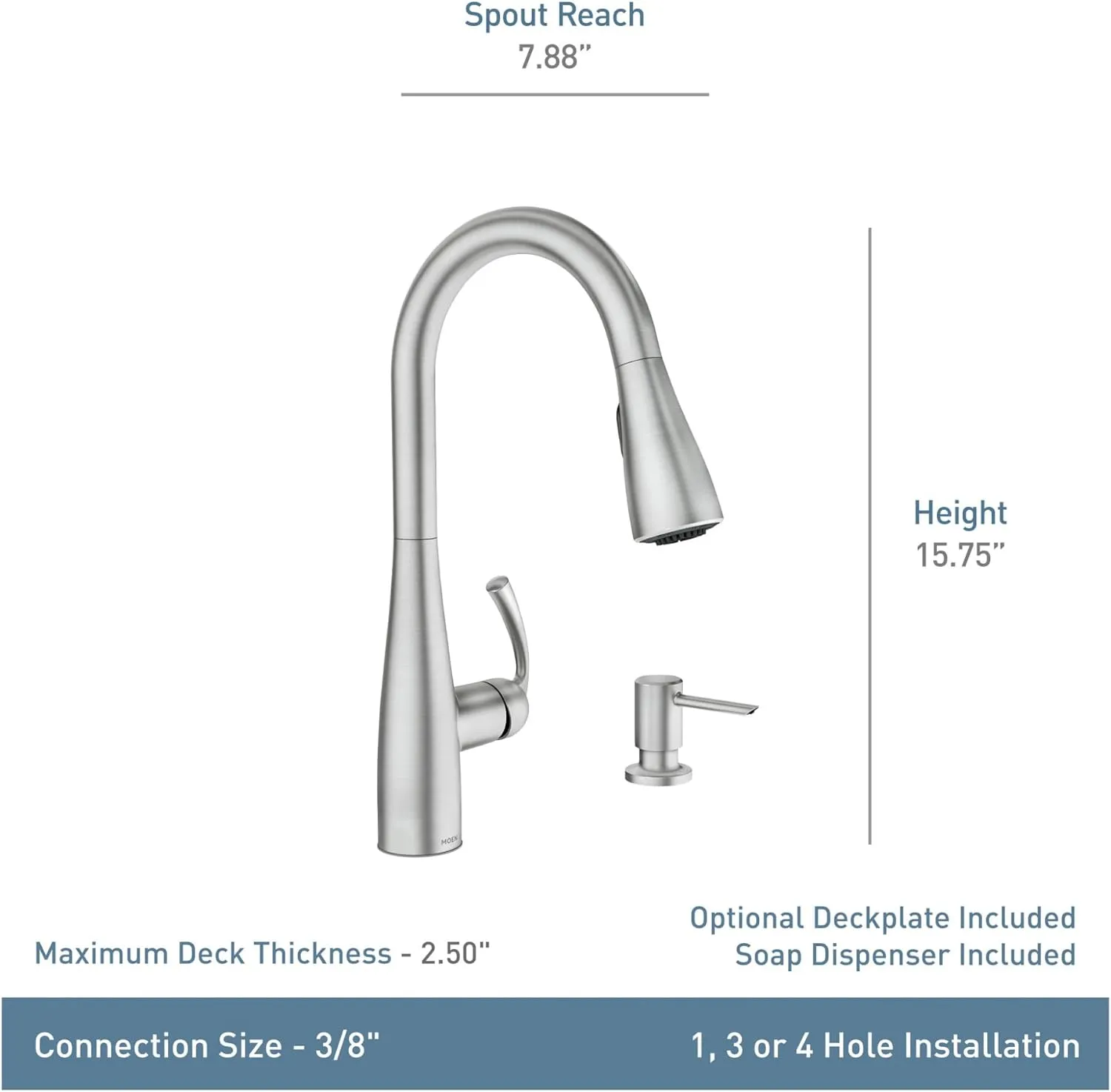 Moen Essie Spot Resist Stainless Pull-Down Sprayer Kitchen Faucet Set with Soap Dispenser - Upgrade Your Kitchen Sink with a Modern Pull Down Spray Head, 87014SRS