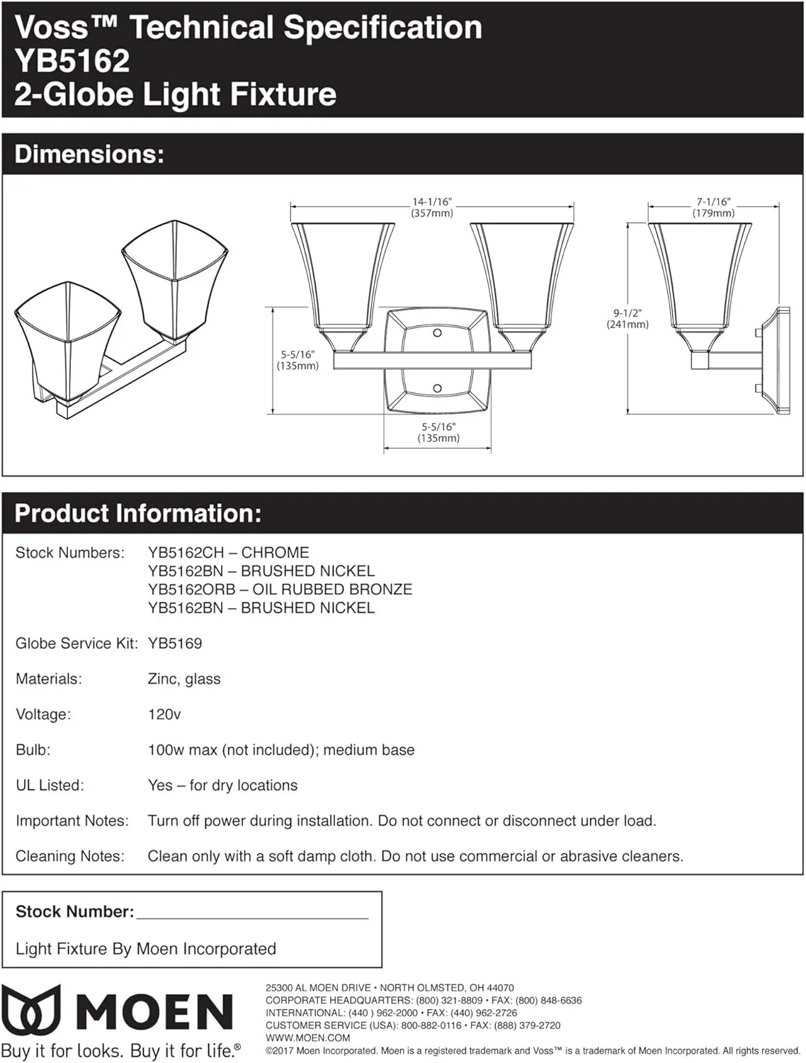 Moen YB5162NL Voss 2-Light Dual-Mount Bath Bathroom Vanity Fixture with Frosted Glass, Polished Nickel