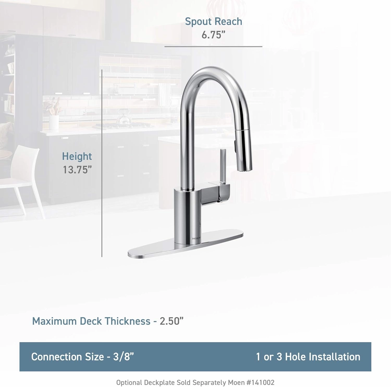 Moen 5965BLS Align One-Handle Pulldown Modern Bar Faucet with Power Clean featuring Reflex, Black Stainless