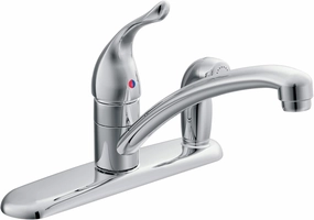 Moen Chateau Chrome One-Handle Low-Arc Kitchen Faucet with Side Sprayer in Deck Plate for 3-Hole Setup, 7434