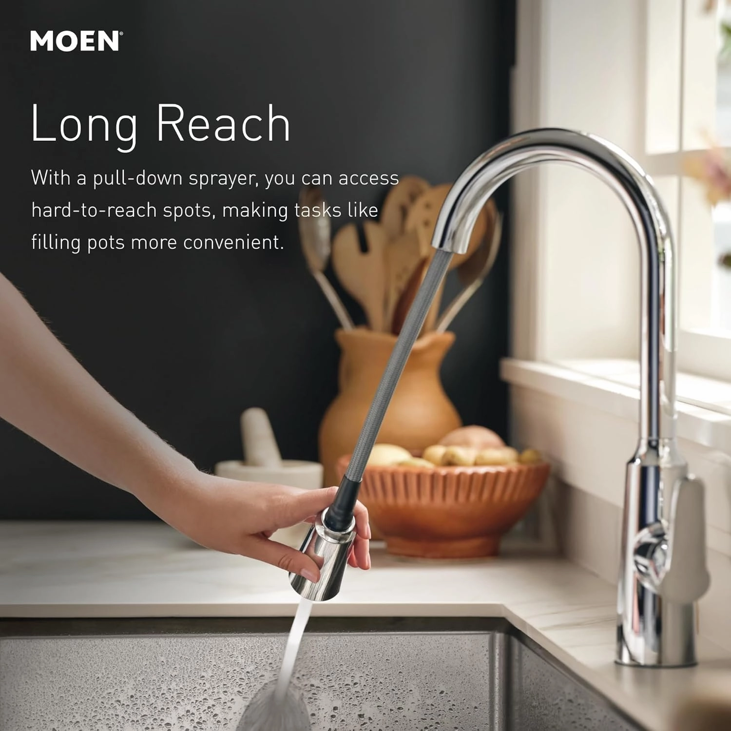 Moen Haelyn Spot Resist Stainless Single-Handle Pull-Down Sprayer Kitchen Faucet Featuring Power Boost for a Faster Clean, Soap Dispenser Included, 87627SRS