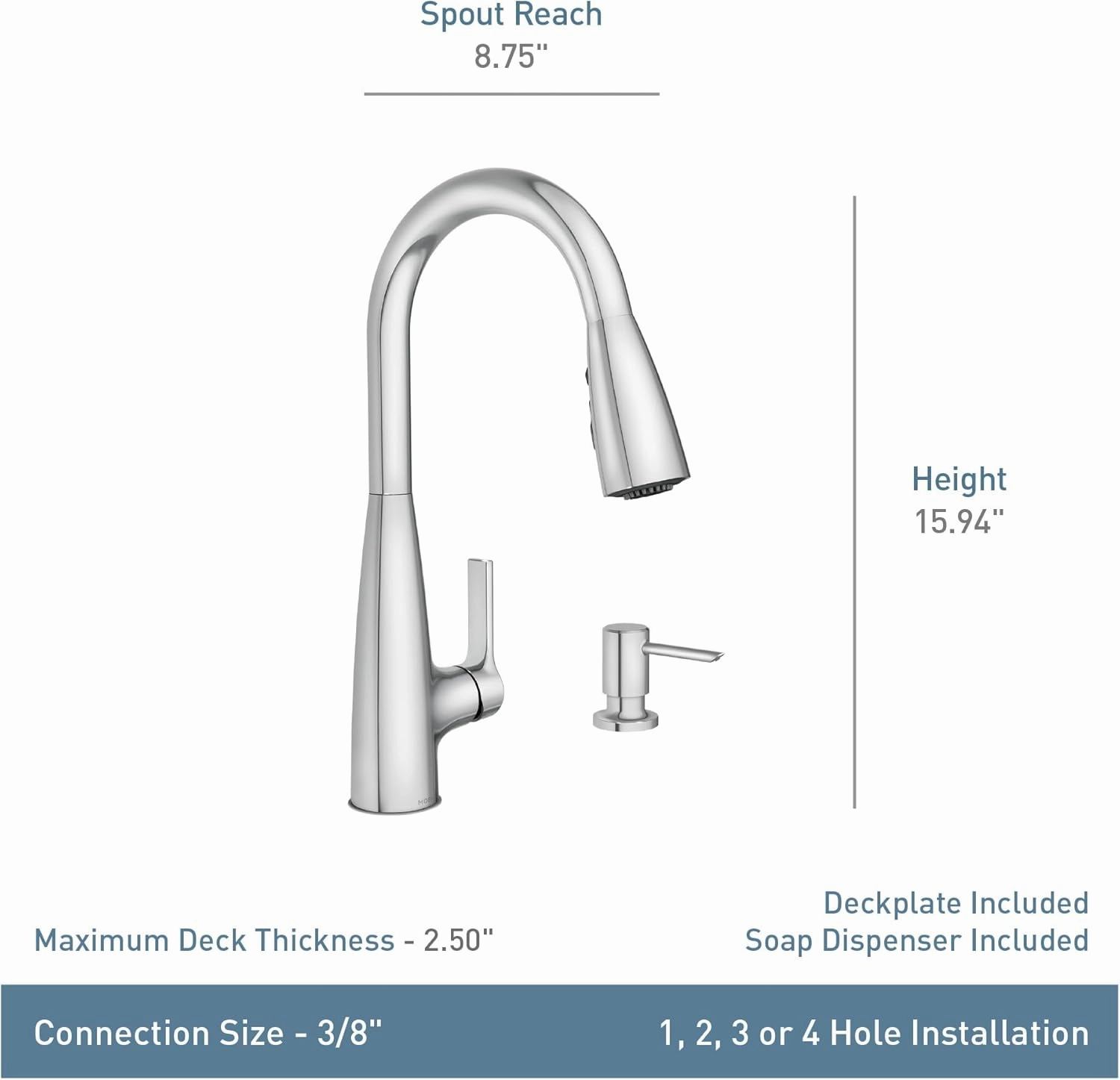 Moen Haelyn Spot Resist Stainless Single-Handle Pull-Down Sprayer Kitchen Faucet Featuring Power Boost for a Faster Clean, Soap Dispenser Included, 87627SRS