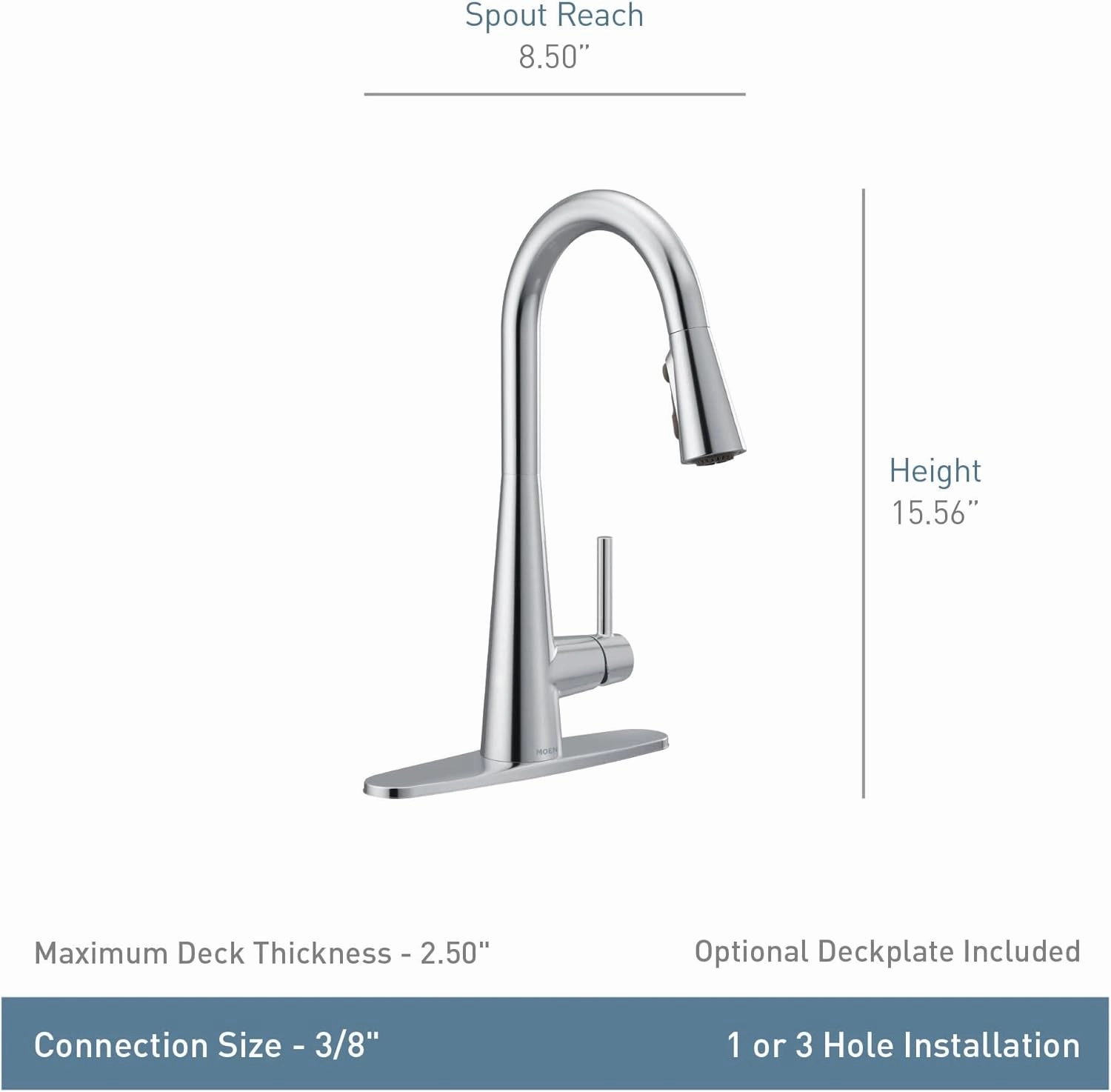 Moen Sleek Spot Resist Stainless One-Handle, Single-Hole Pulldown Kitchen Faucet with PowerBoost Technology for Faster Water Flow, Modern Kitchen Sink Faucet with Pulldown Sprayer, 7864SRS