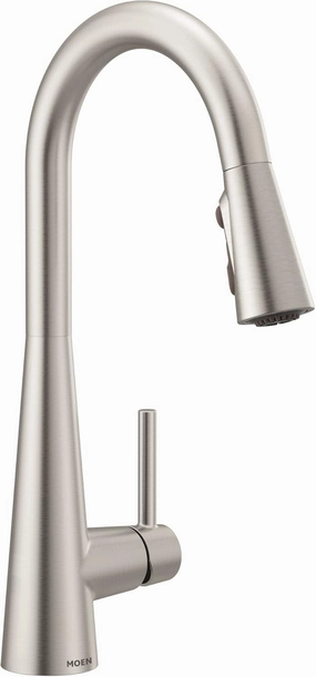Moen Sleek Spot Resist Stainless One-Handle, Single-Hole Pulldown Kitchen Faucet with PowerBoost Technology for Faster Water Flow, Modern Kitchen Sink Faucet with Pulldown Sprayer, 7864SRS