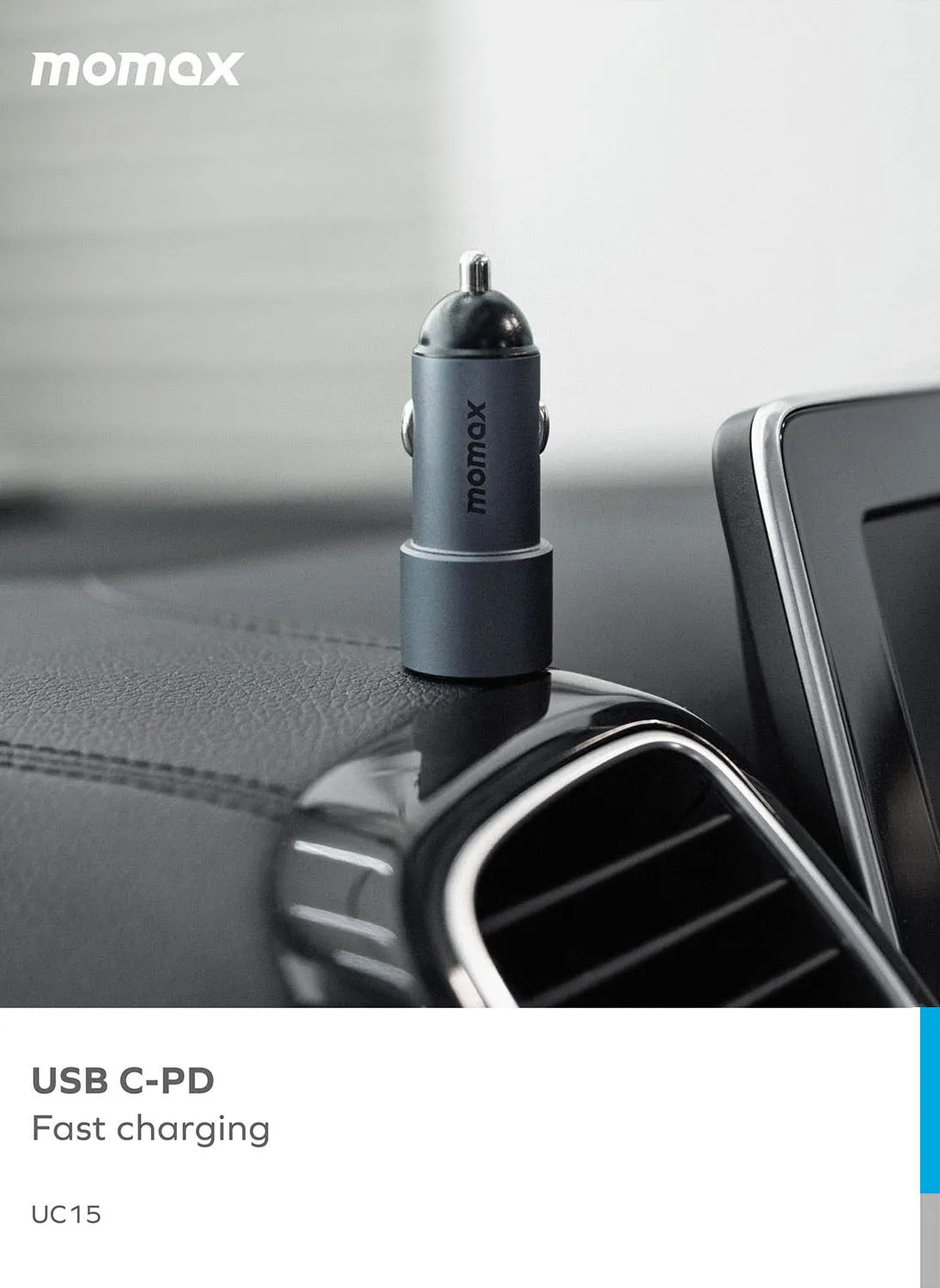MOMAX UC15 Fast Car Charger [38W] Dual-Port QC3.0 with USB-C PD Type-C