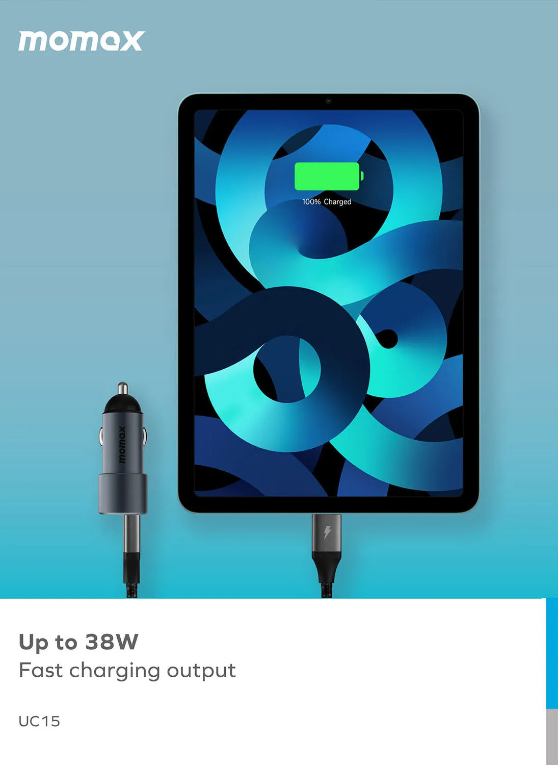 MOMAX UC15 Fast Car Charger [38W] Dual-Port QC3.0 with USB-C PD Type-C