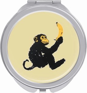 Monkey Holding A Banana Travel Makeup Mirror 2-Sided 1x 2X Magnification Portable Mini Mirror for Handbag Purse Pocket