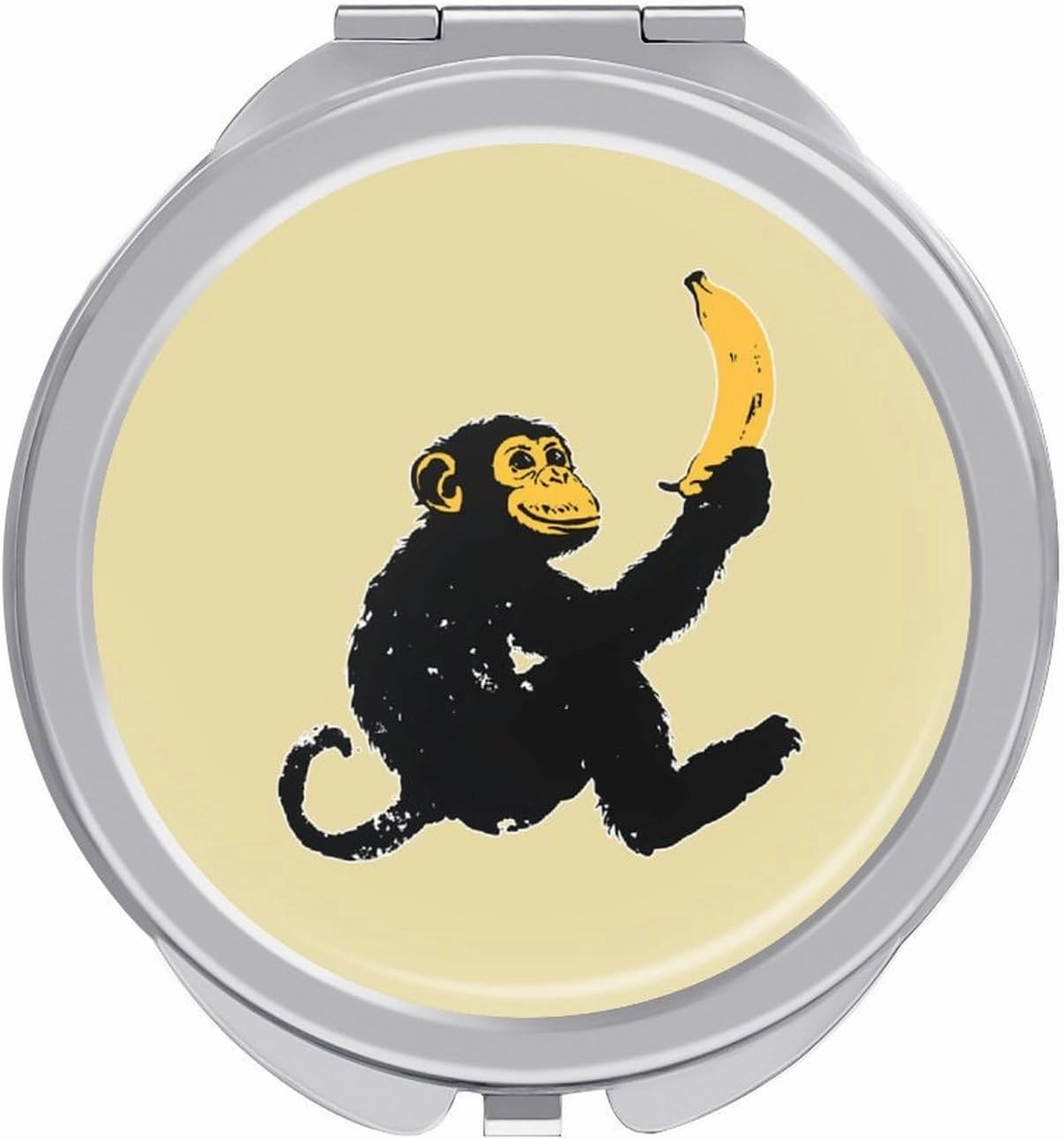Monkey Holding A Banana Travel Makeup Mirror 2-Sided 1x 2X Magnification Portable Mini Mirror for Handbag Purse Pocket