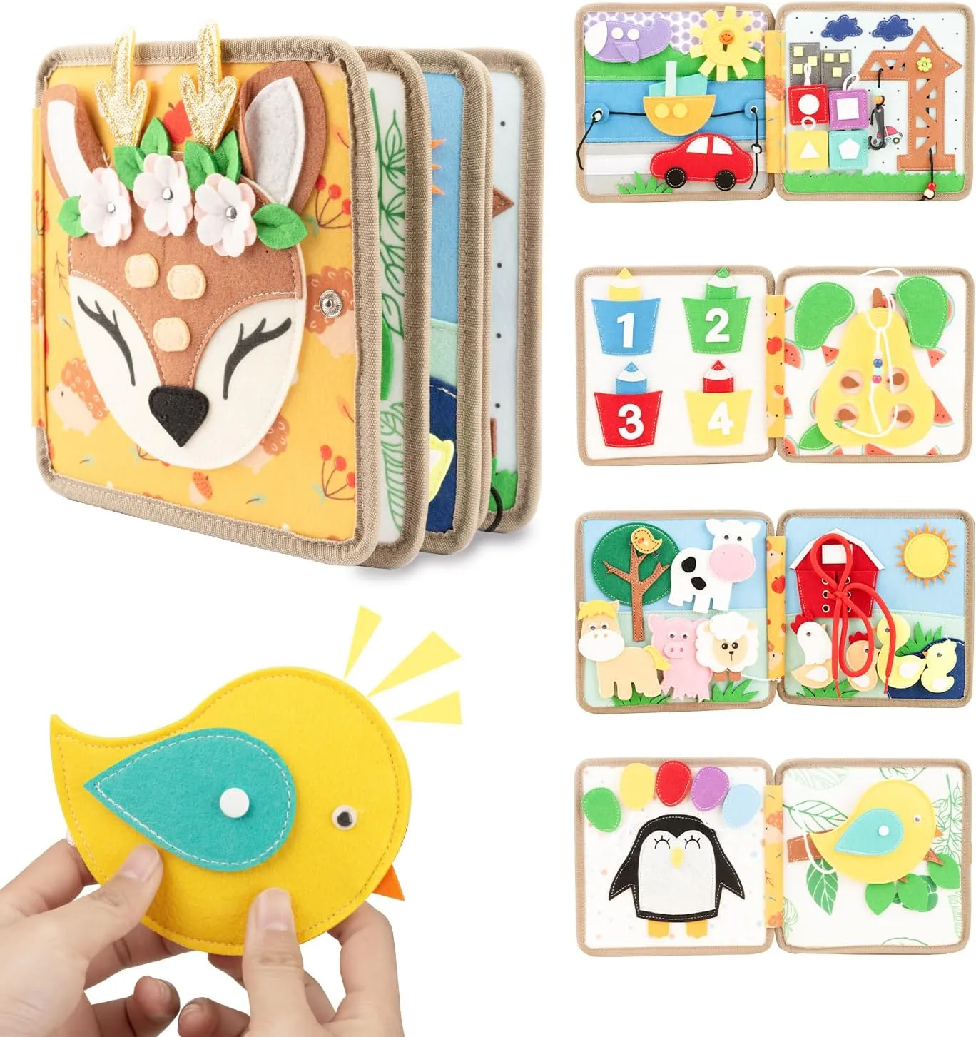 Montessori Busy Board Book for Toddlers 1-3, Educational Activity Book Board Sensory Toys, Preschool Learning Fine Motor Skills Toy, Quiet Book Toddler Airplane Travel Toy 1-2 Year Old Birthday Gift