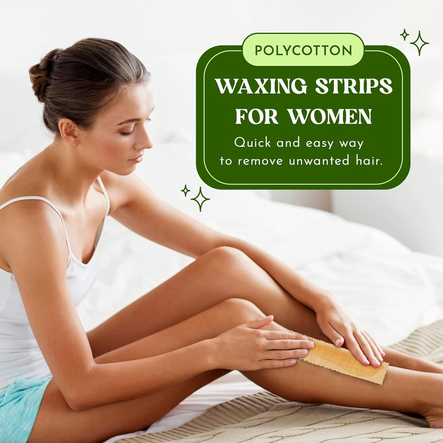 MOOM Hair Removal Wax Strips, 48 Count - Reusable & Washable Polycotton Strips for Maximum Hair Removal, Perfect for Bikini Zone, Leg, Eyebrows, Body & Face - Unisex Use