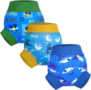 MooMoo Baby Swim Diapers 3 Pcs Waterproof Reusable Swimming Diapers for Baby Swim Lesson 2T-5T, Blue