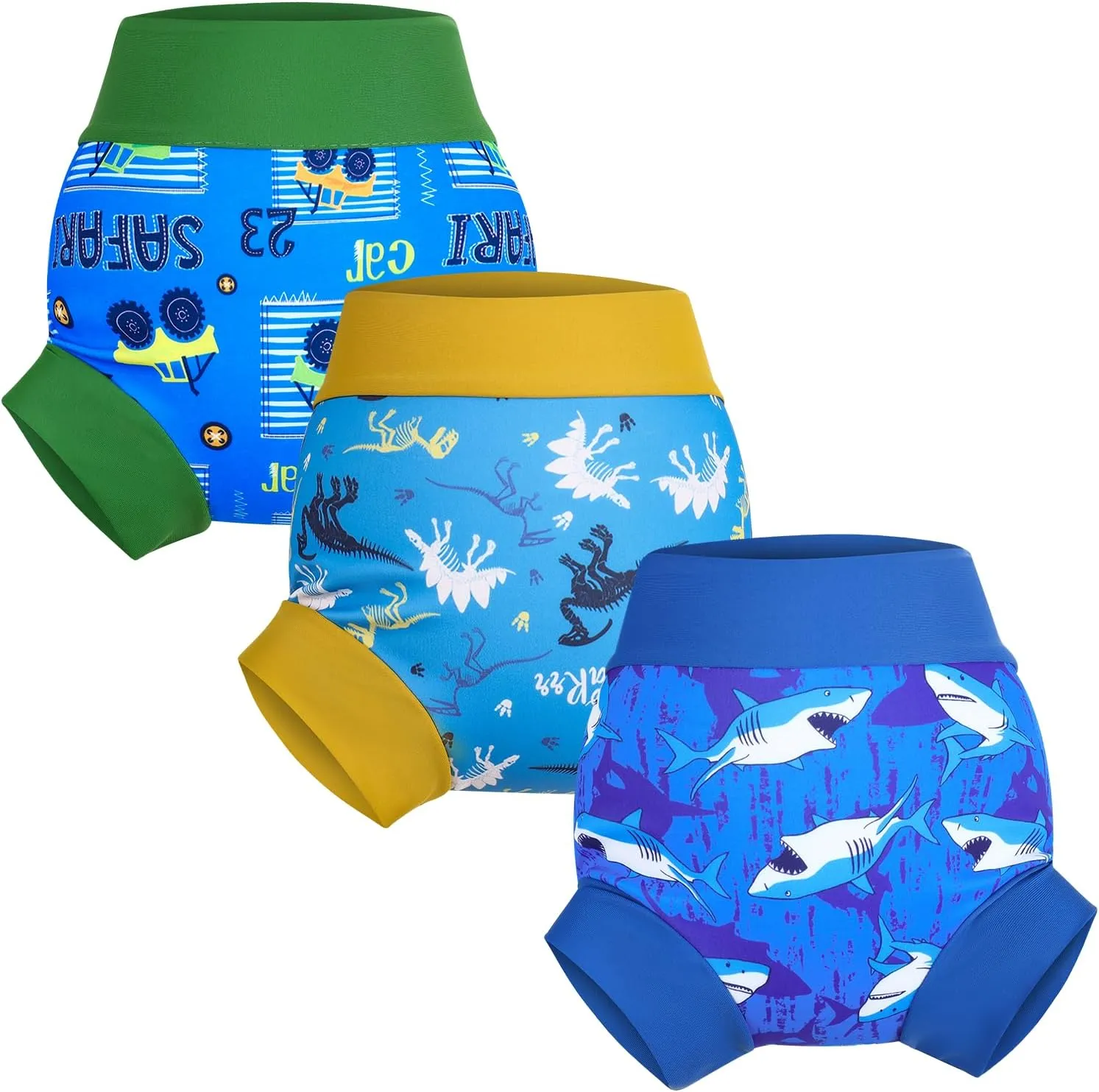 MooMoo Baby Swim Diapers 3 Pcs Waterproof Reusable Swimming Diapers for Baby Swim Lesson 2T-5T, Blue
