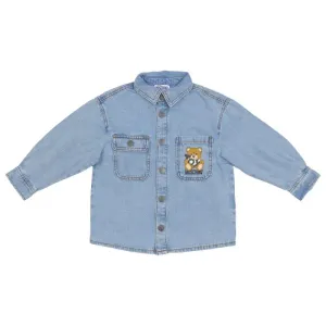 Moschino Blue Teddy Bear-Print Denim Shirt
