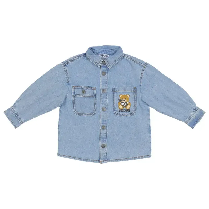 Moschino Blue Teddy Bear-Print Denim Shirt
