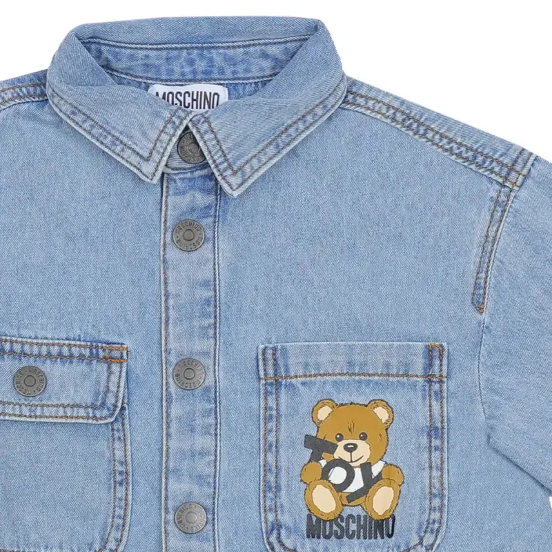 Moschino Blue Teddy Bear-Print Denim Shirt