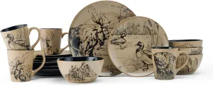 Mossy Oak Animal Print 16 Piece Dinnerware Set, Black and Beige