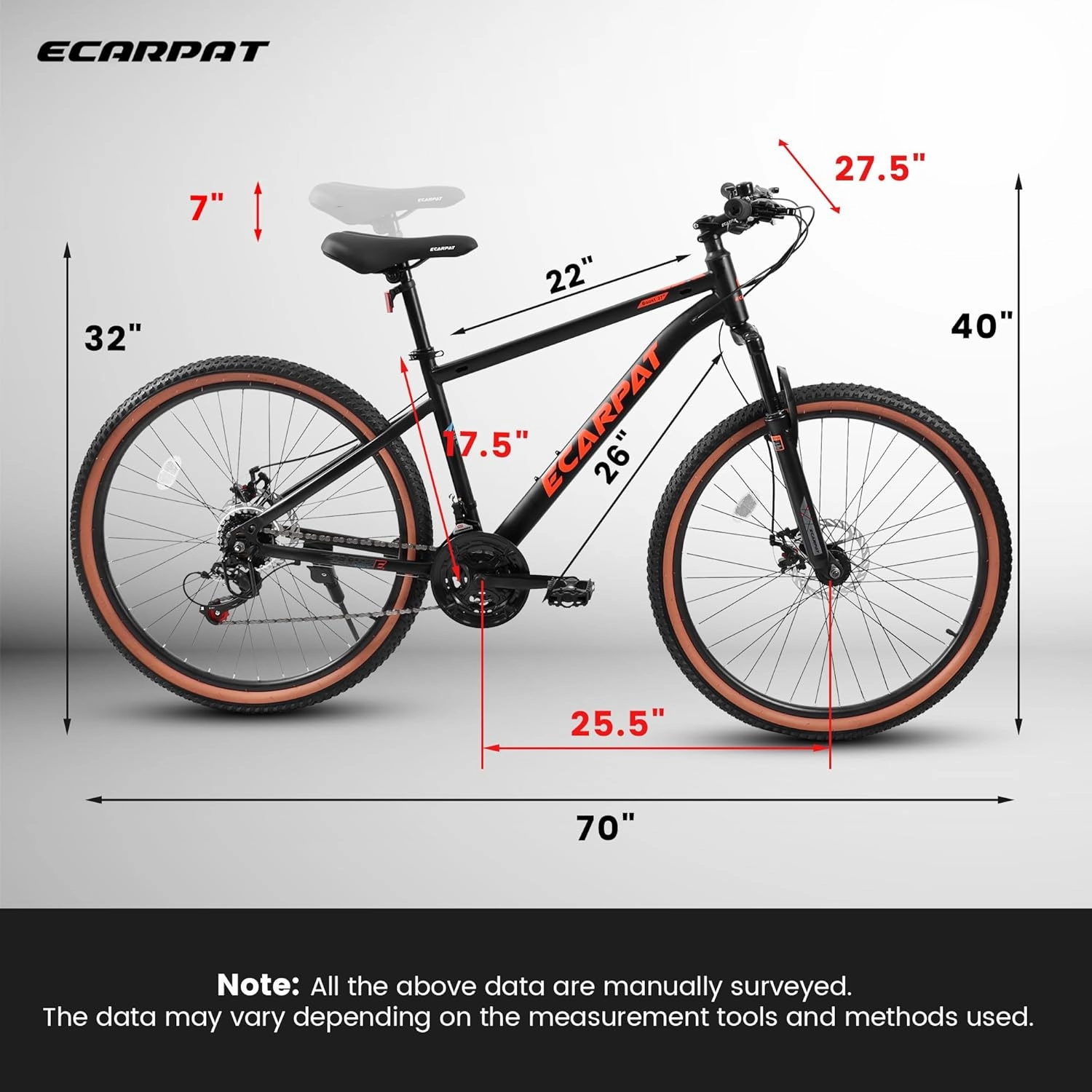 Mountain Bike 24 Inch/26 Inch/27Inch/27.5Inch Wheels 21-Speed Mens Womens Trail Commuter City Mountain Bike, Carbon Steel Frame Disc Brakes Thumb Shifter Front Fork Bicycles
