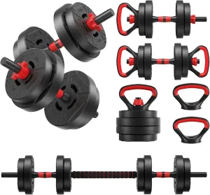 Multi-Functional Portable Changeable Dumbbell and Barbell Kettlebell Set with Adjustable Weights, Multiple Styles, 40LBS or 60LBS Sets