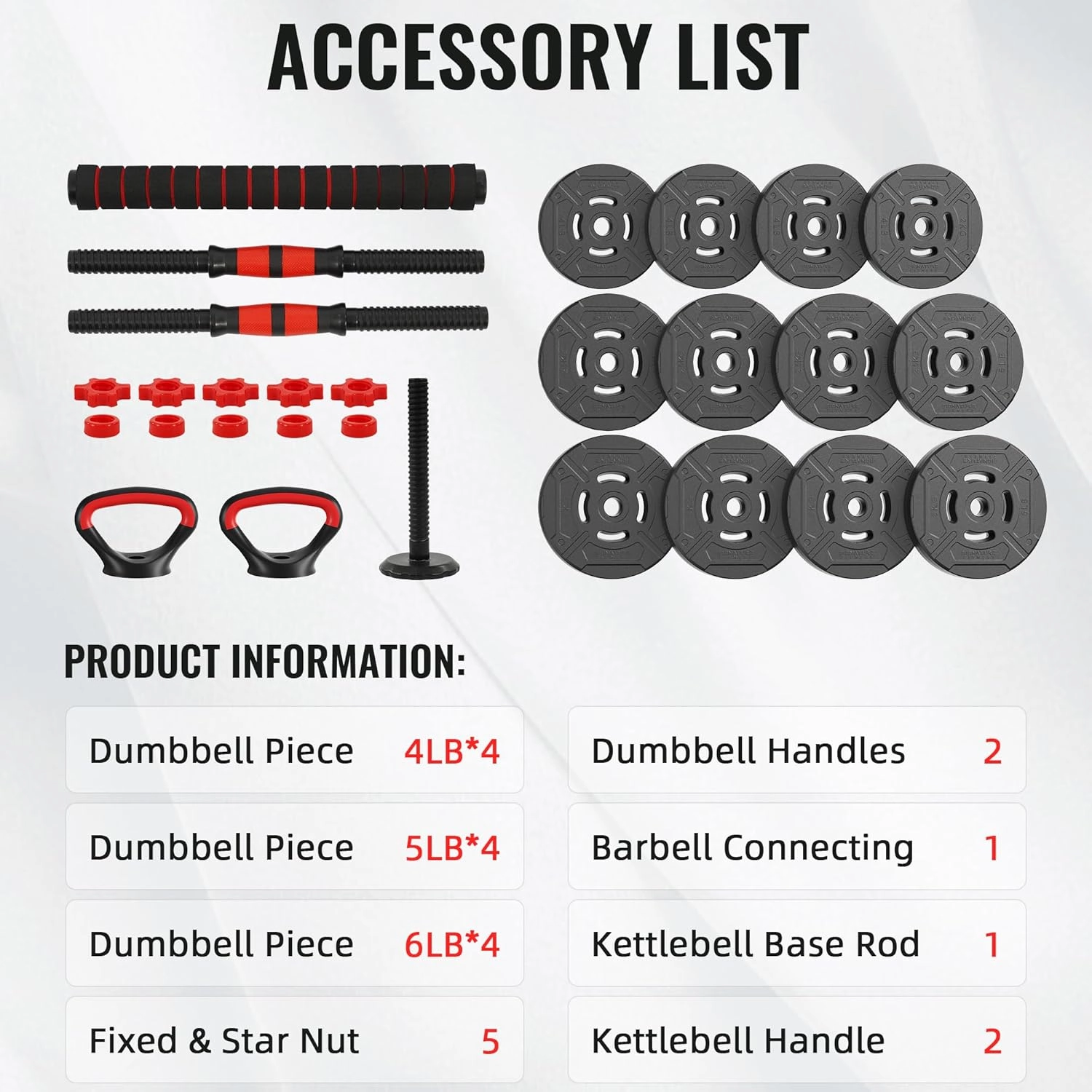 Multi-Functional Portable Changeable Dumbbell and Barbell Kettlebell Set with Adjustable Weights, Multiple Styles, 40LBS or 60LBS Sets