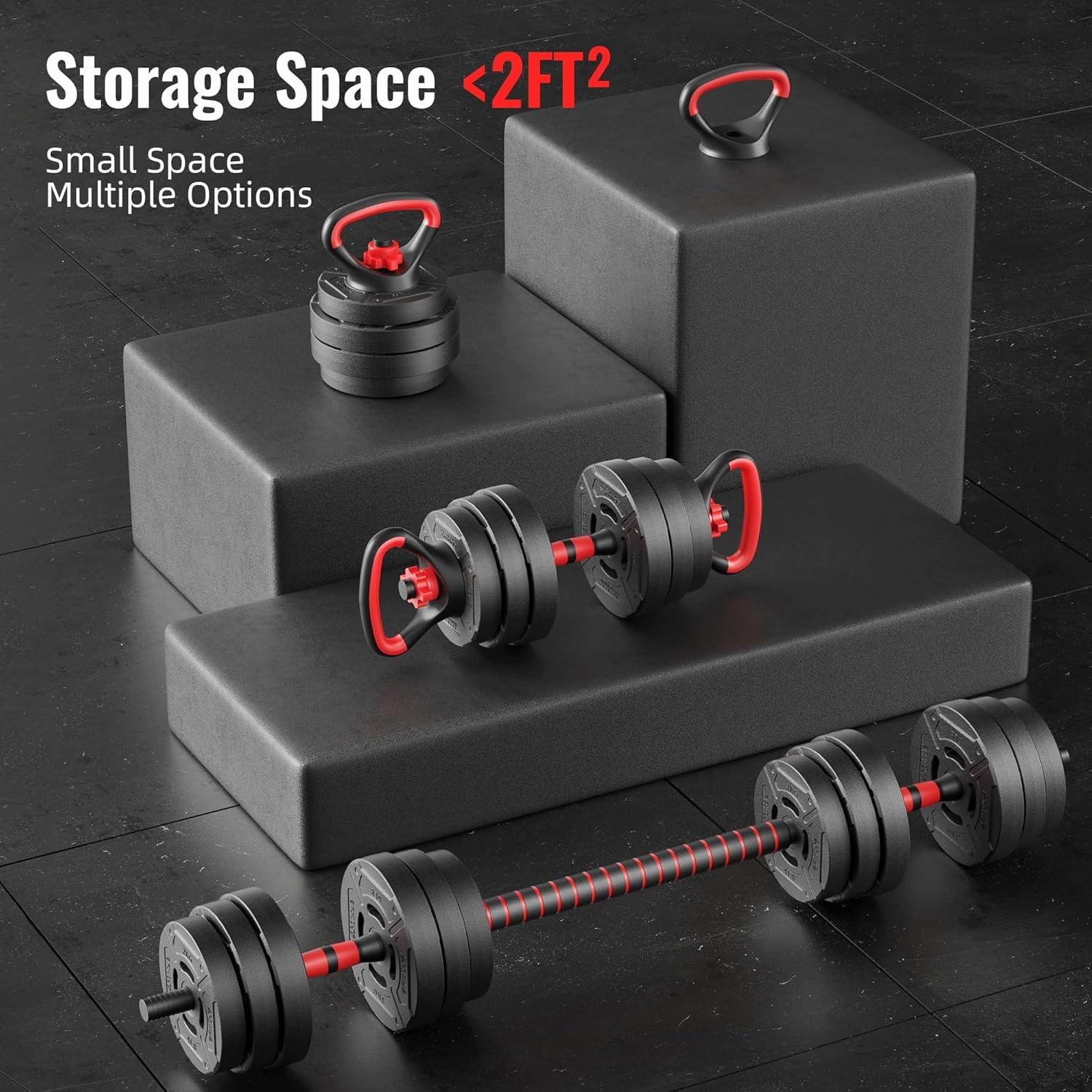 Multi-Functional Portable Changeable Dumbbell and Barbell Kettlebell Set with Adjustable Weights, Multiple Styles, 40LBS or 60LBS Sets