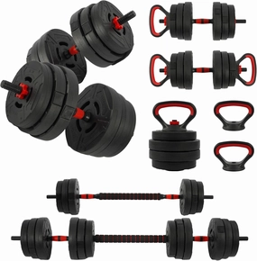 Multi-Functional Portable Changeable Dumbbell and Barbell Kettlebell Set with Adjustable Weights, Multiple Styles, 40LBS or 60LBS Sets