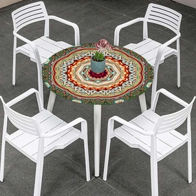 Multicolor Tablecloth -Fitted with Elastic 70s Party Hippie Vintage Mini Waterproof Oil Proof Table ​Cover for Indoor and Outdoor Abstract Fits up 40"-44" Diameter Tables