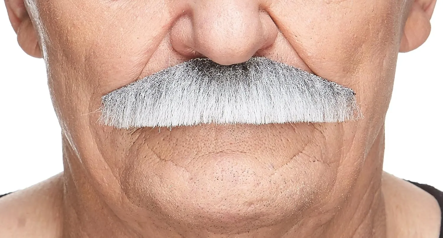 Mustaches Self Adhesive Fake Mustache, Novelty, Policeman False Facial Hair, Costume Accessory for Adults, Gray with White Color