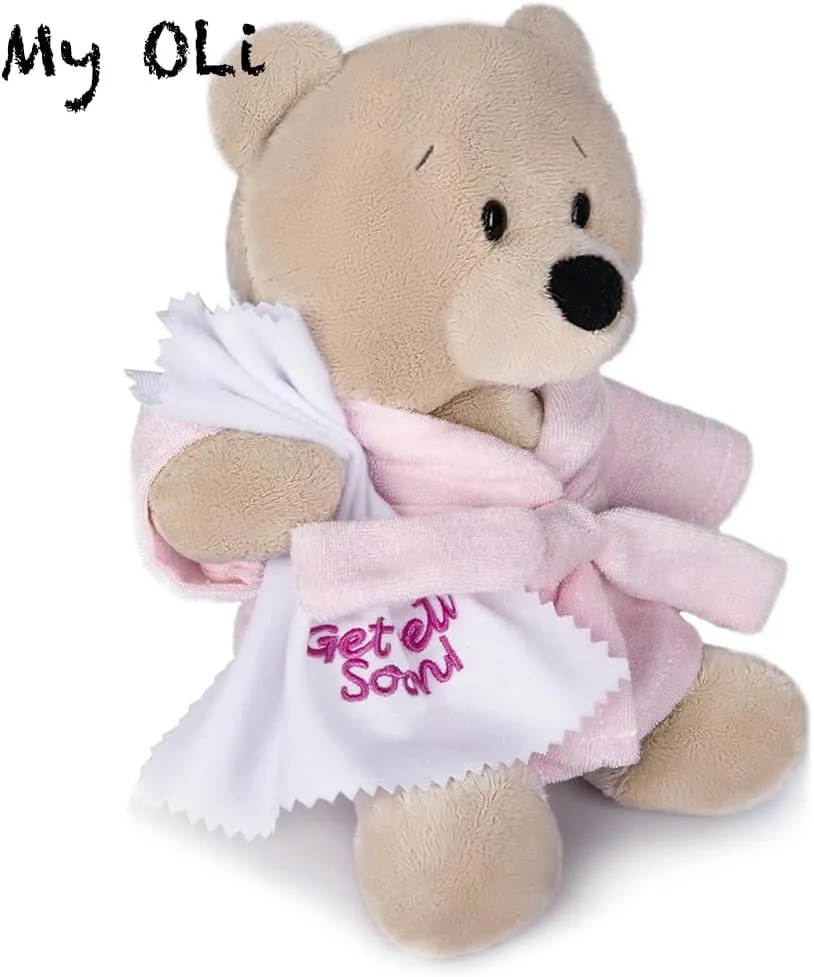 My OLi 9" Teddy Bears Cloth Bear Stuffed Animal Plush Toys Bear Dressed in Bathrobe with Soothing Towel “Get Well Soon” Sleeping Soft Toy Bedtime Gifts for Baby Kids Girls Boys，Pink