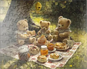 MyPuzzle Adorable Teddy Bear Picnic in A Sunny Forest - Premium 100 Piece Jigsaw Puzzle for Adults