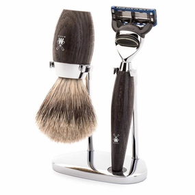 MÜHLE Kosmo Handle Bog Oak 3-Piece Fine Badger 5-Blade Razor Shaving Set